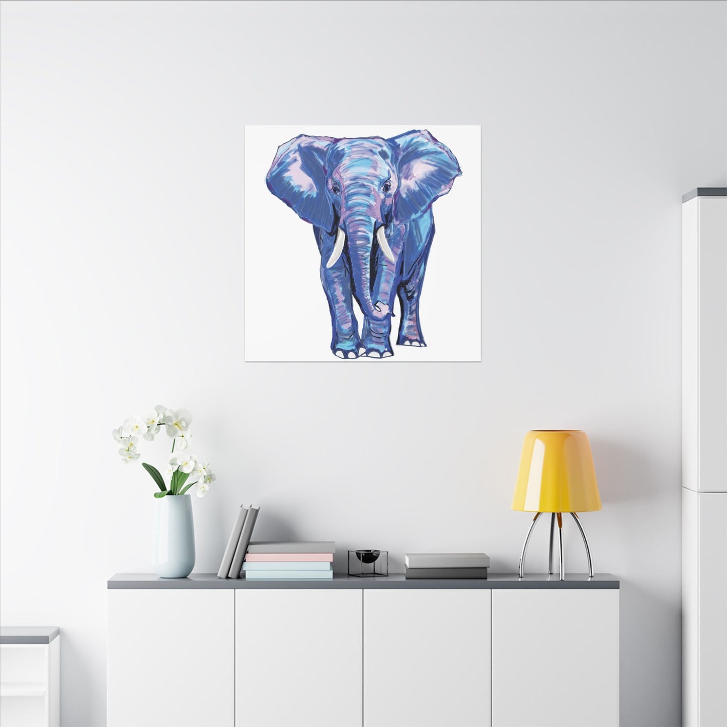 Blue and Pink Elephant Canvas Art - Colorful Elephant Wall Décor - Blue Cava