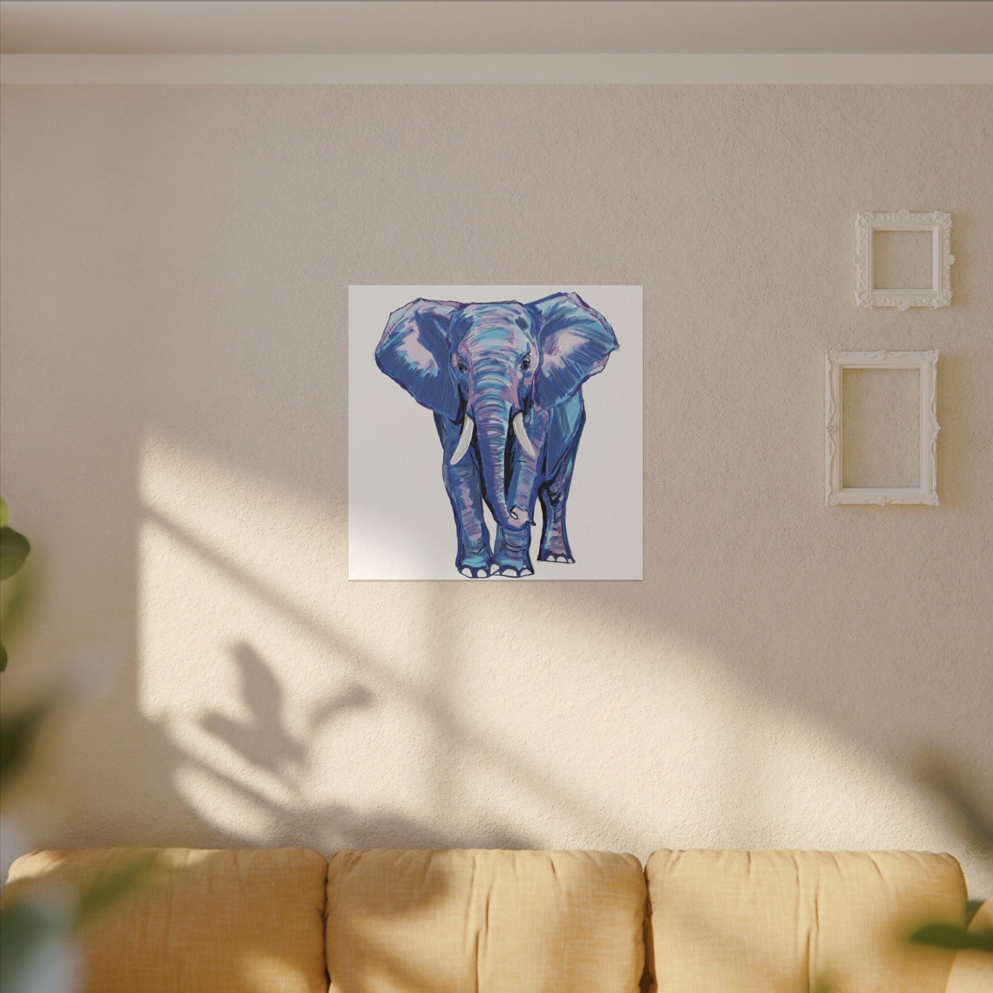 Blue and Pink Elephant Canvas Art - Colorful Elephant Wall Décor - Blue Cava