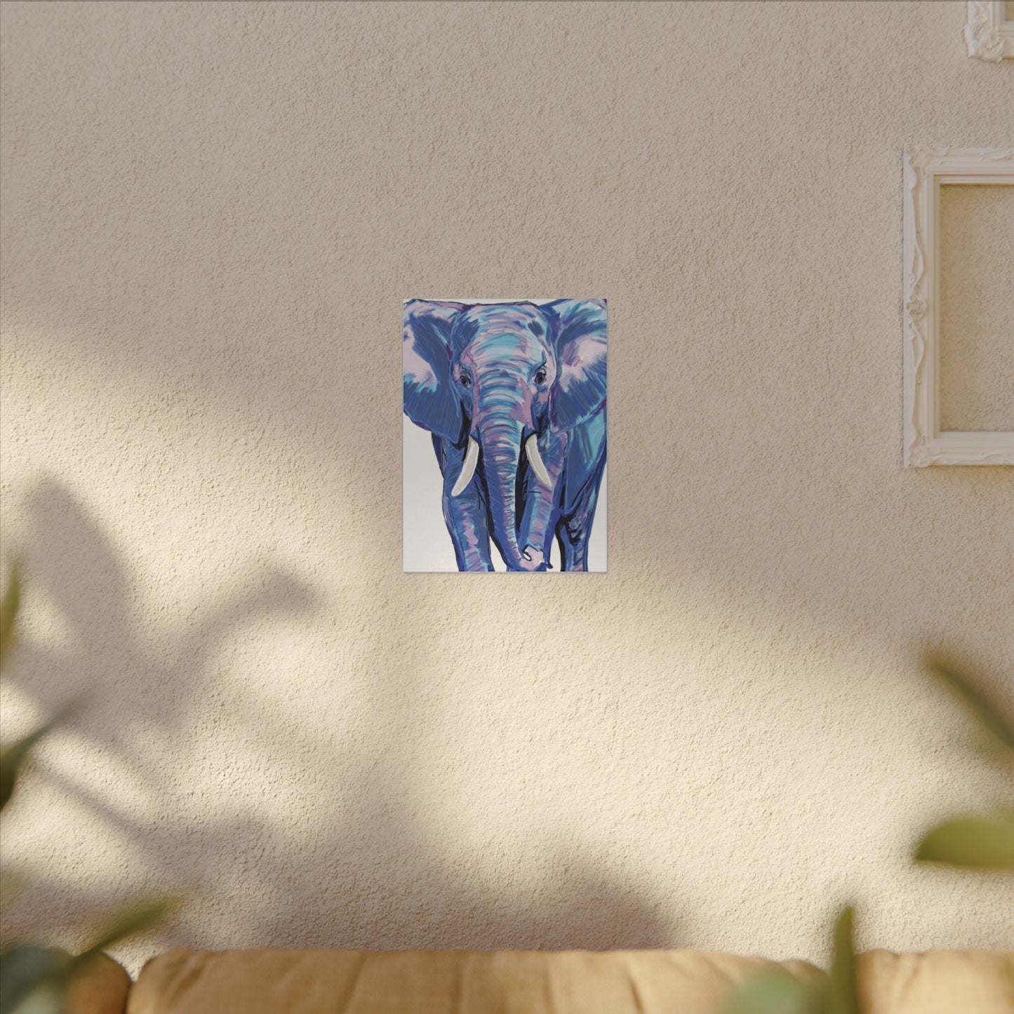 Blue and Pink Elephant Canvas Art - Colorful Elephant Wall Décor - Blue Cava