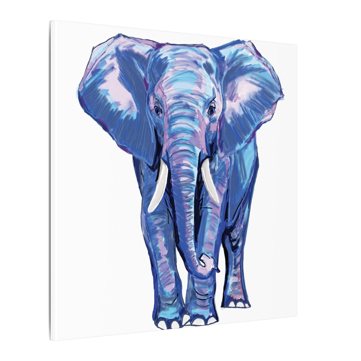 Blue and Pink Elephant Canvas Art - Colorful Elephant Wall Décor - Blue Cava