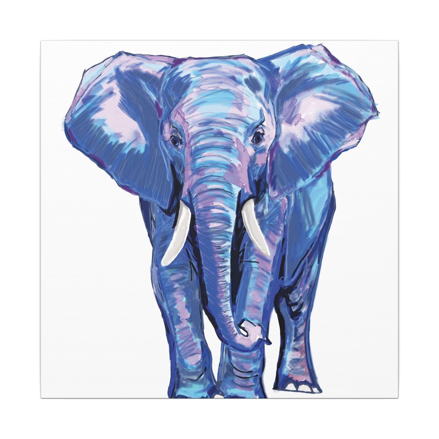 Blue and Pink Elephant Canvas Art - Colorful Elephant Wall Décor - Blue Cava