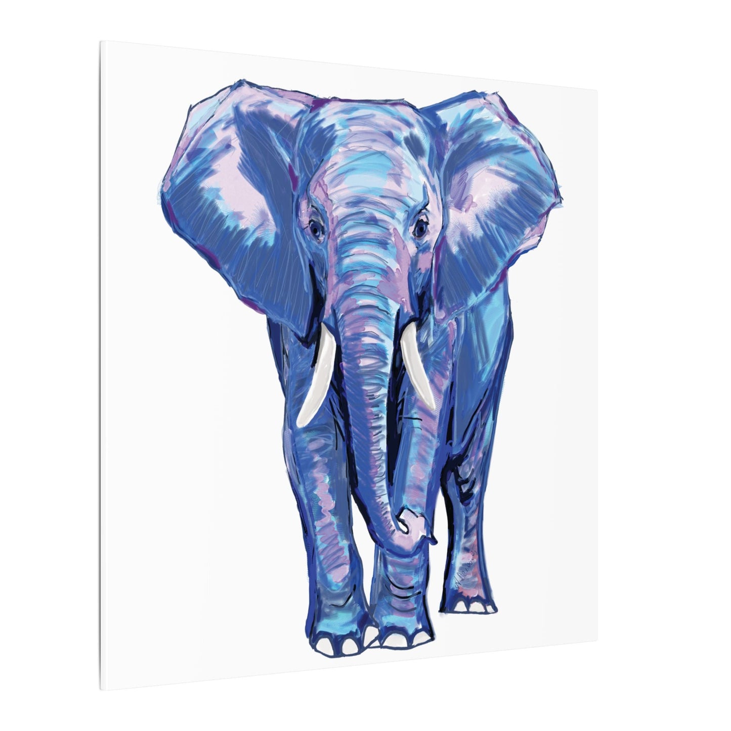 Blue and Pink Elephant Canvas Art - Colorful Elephant Wall Décor - Blue Cava