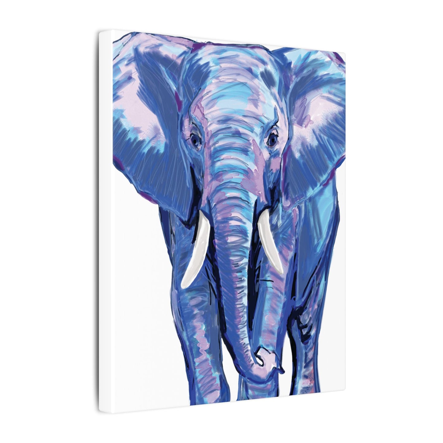 Blue and Pink Elephant Canvas Art - Colorful Elephant Wall Décor - Blue Cava