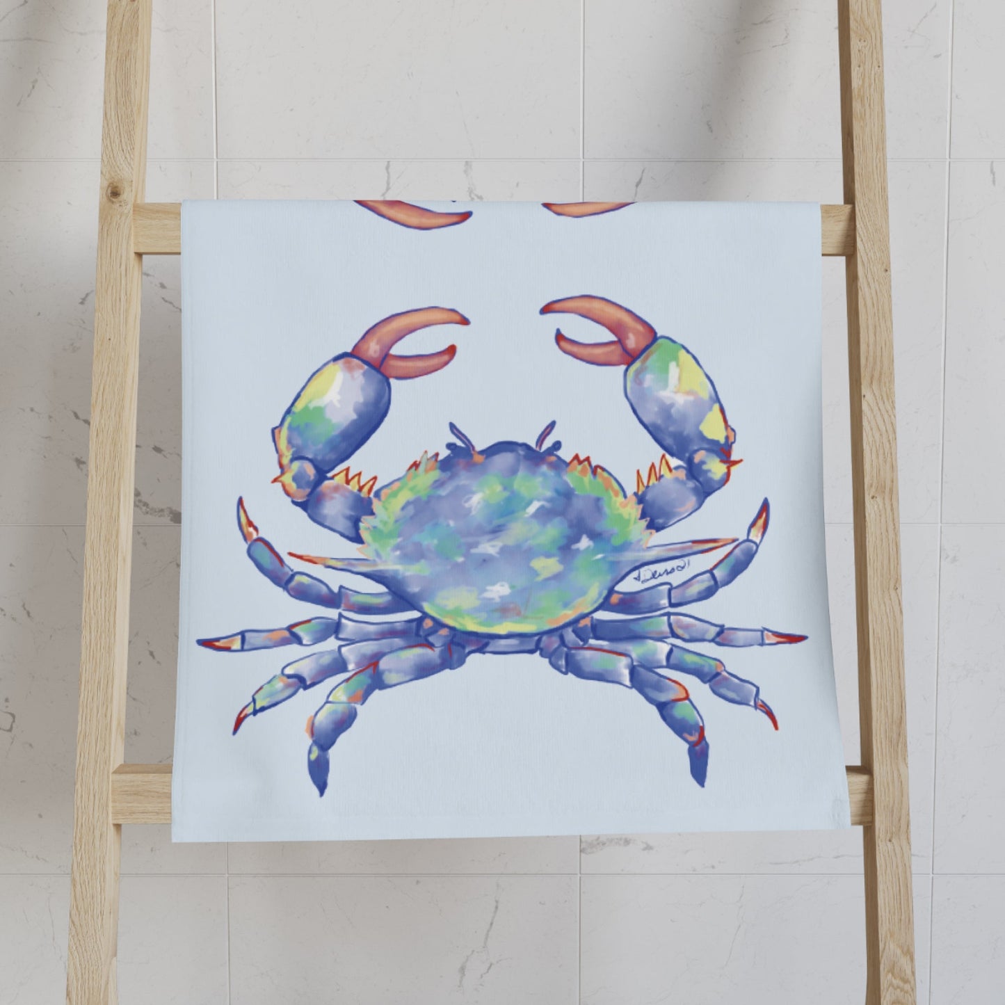 Blue Crab Hand Poly / Cotton Towel - Blue Cava