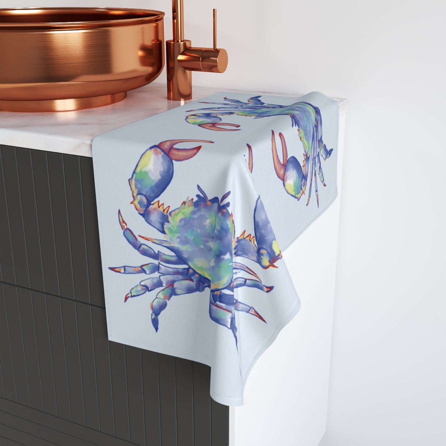 Blue Crab Hand Poly / Cotton Towel - Blue Cava