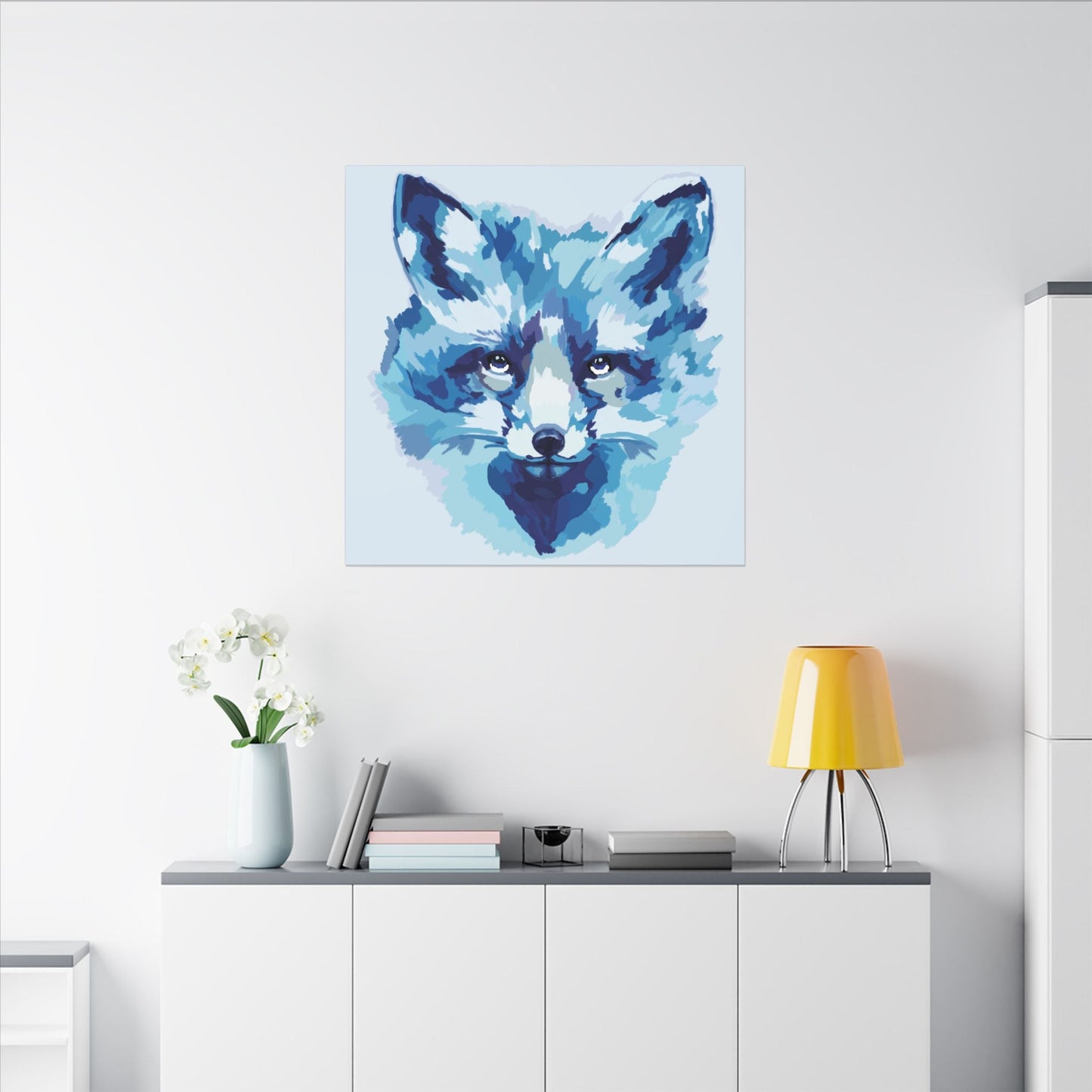 Blue Fox Portrait Canvas Wall Art - Blue Cava