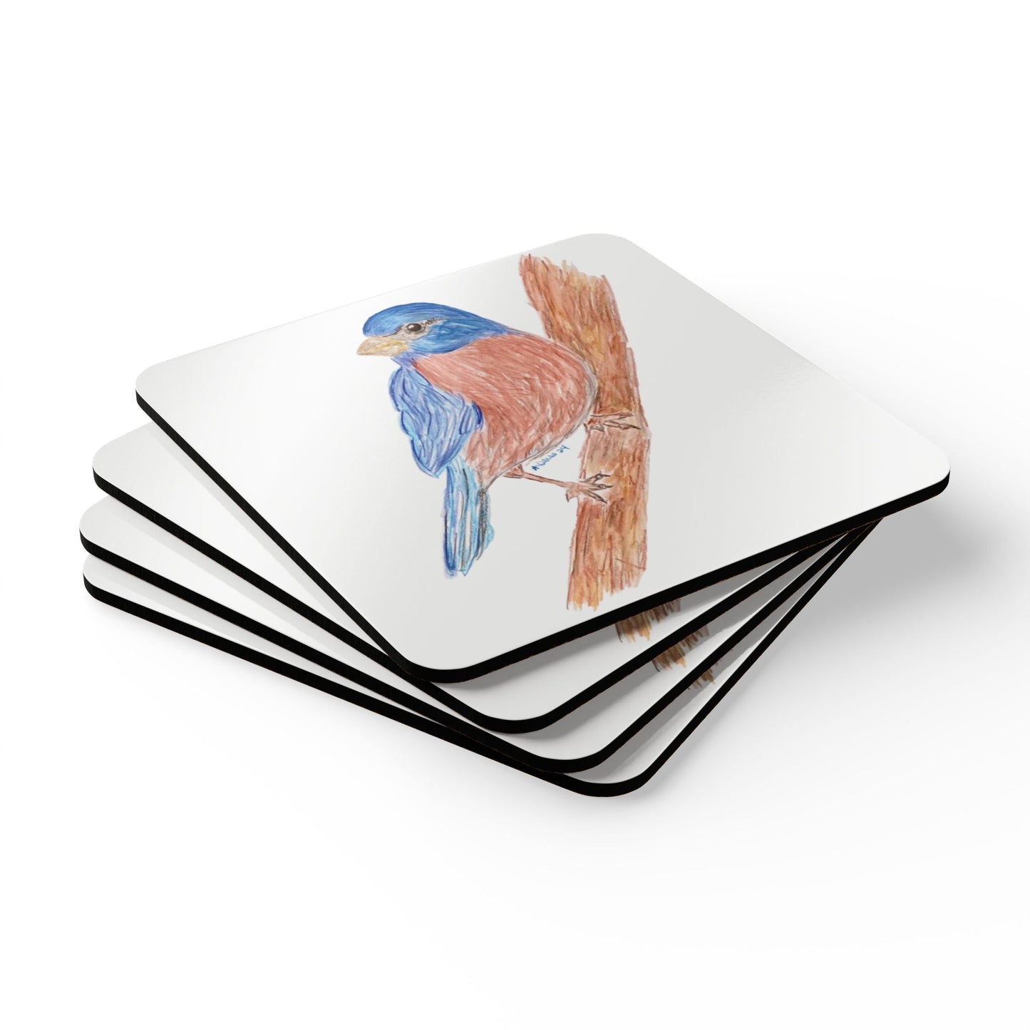 Blue Jay Corkwood Coaster Set - Blue Cava