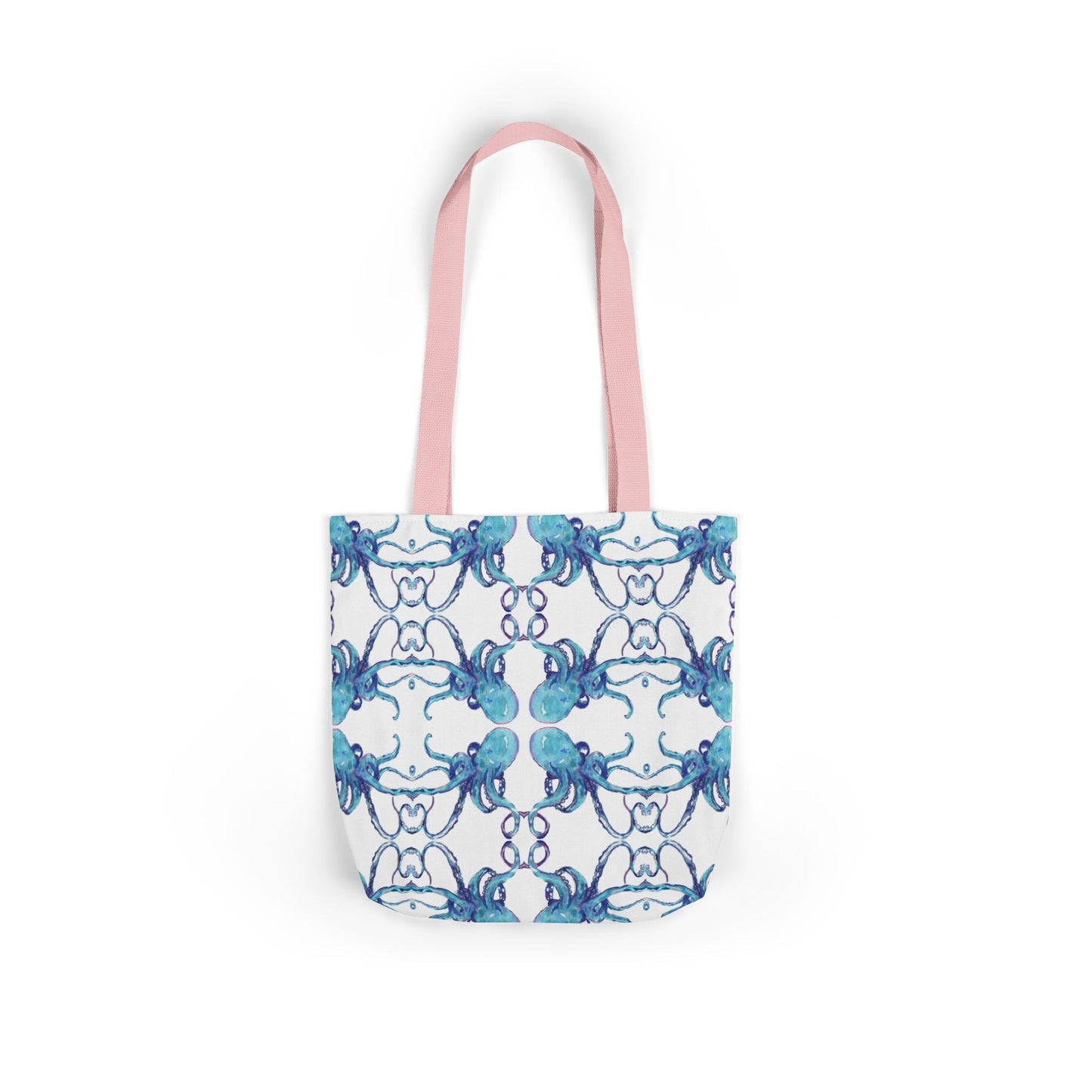 Blue Octopus Canvas Tote Bag with Color Straps, Eco - Friendly Tote - Blue Cava