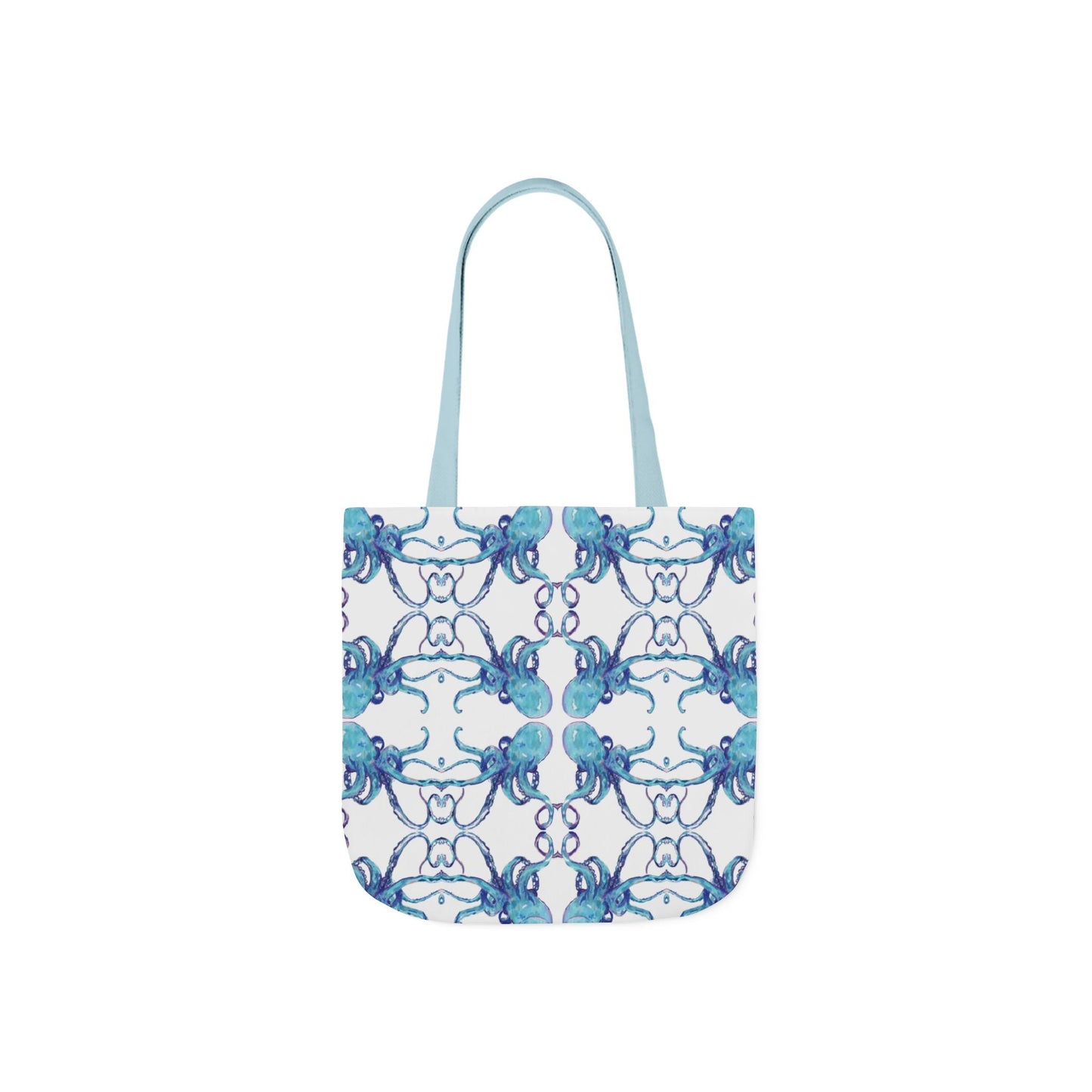 Blue Octopus Canvas Tote Bag with Color Straps, Eco - Friendly Tote - Blue Cava