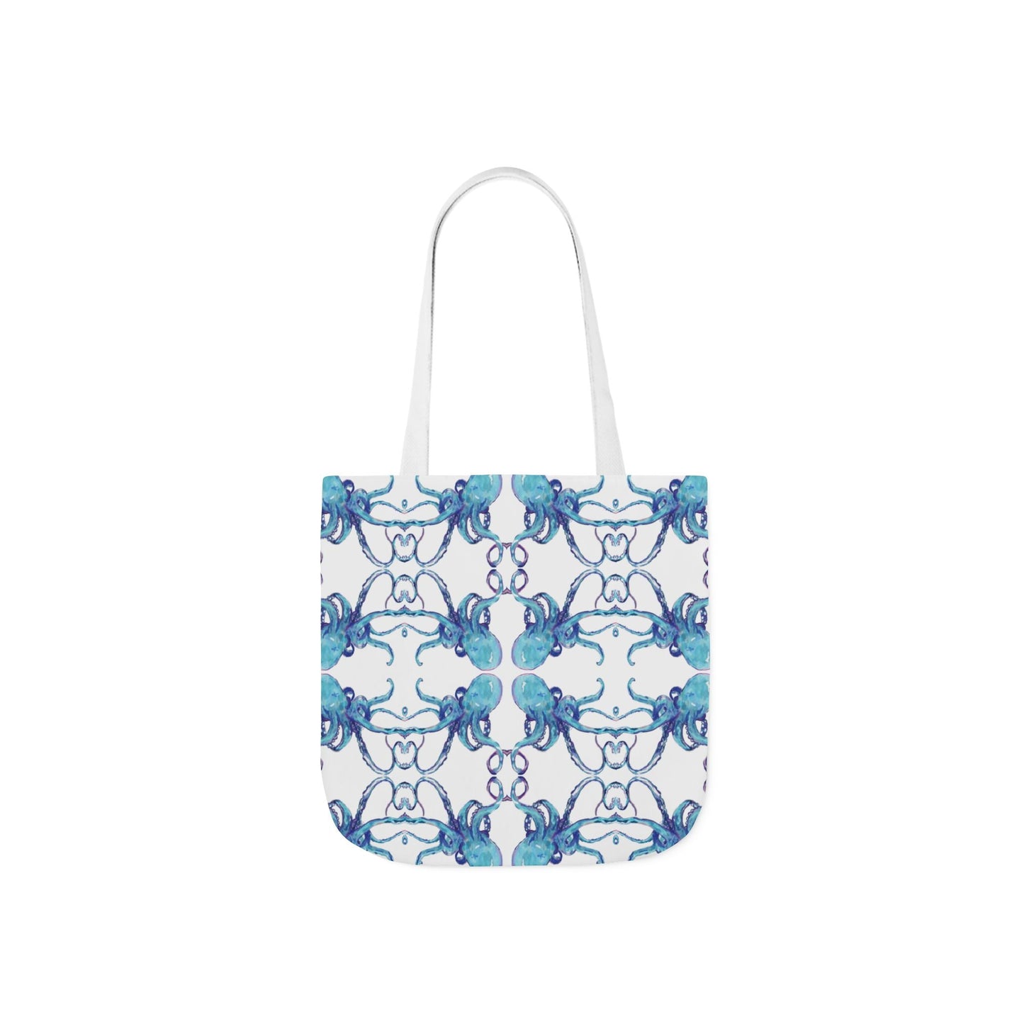 Blue Octopus Canvas Tote Bag with Color Straps, Eco - Friendly Tote - Blue Cava