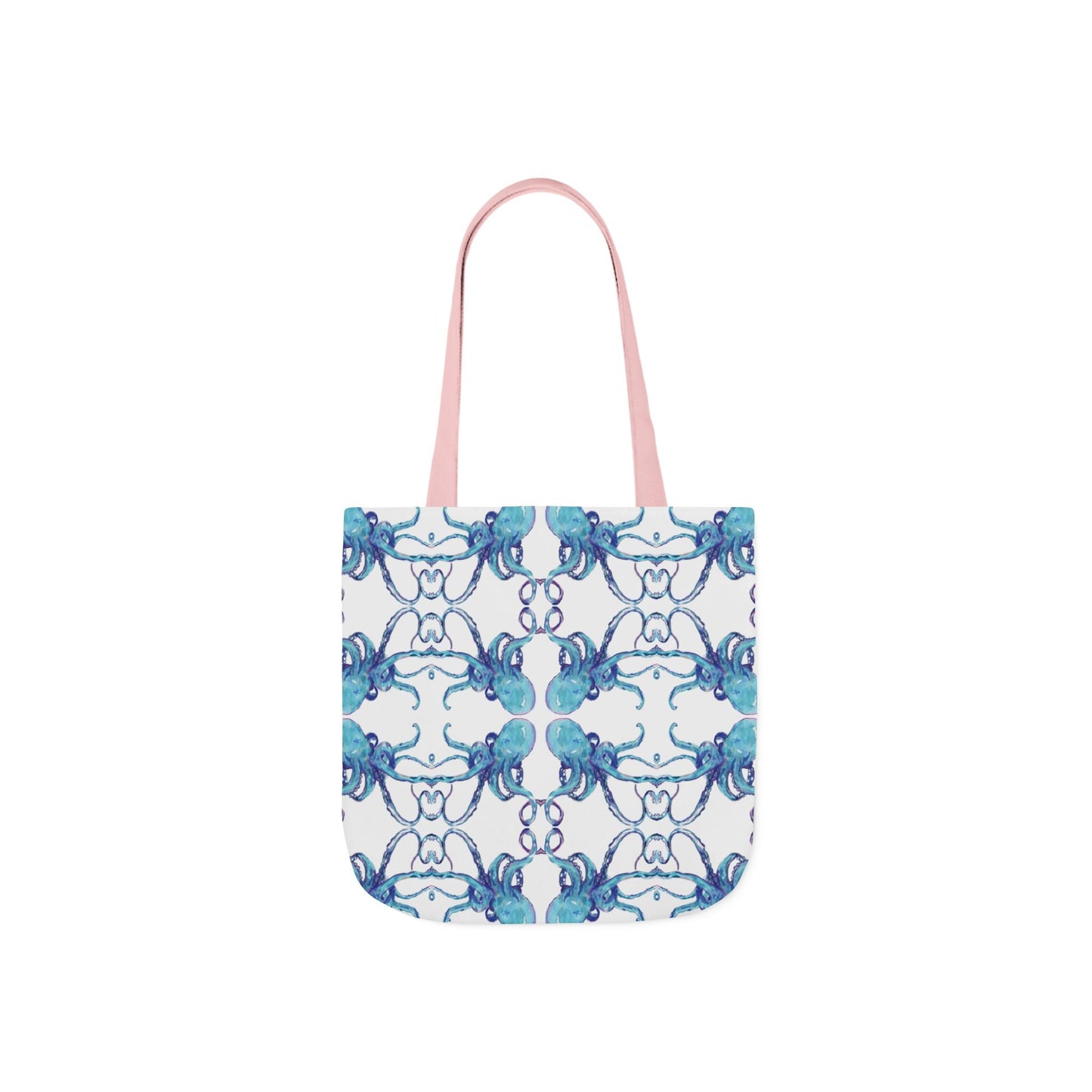 Blue Octopus Canvas Tote Bag with Color Straps, Eco - Friendly Tote - Blue Cava