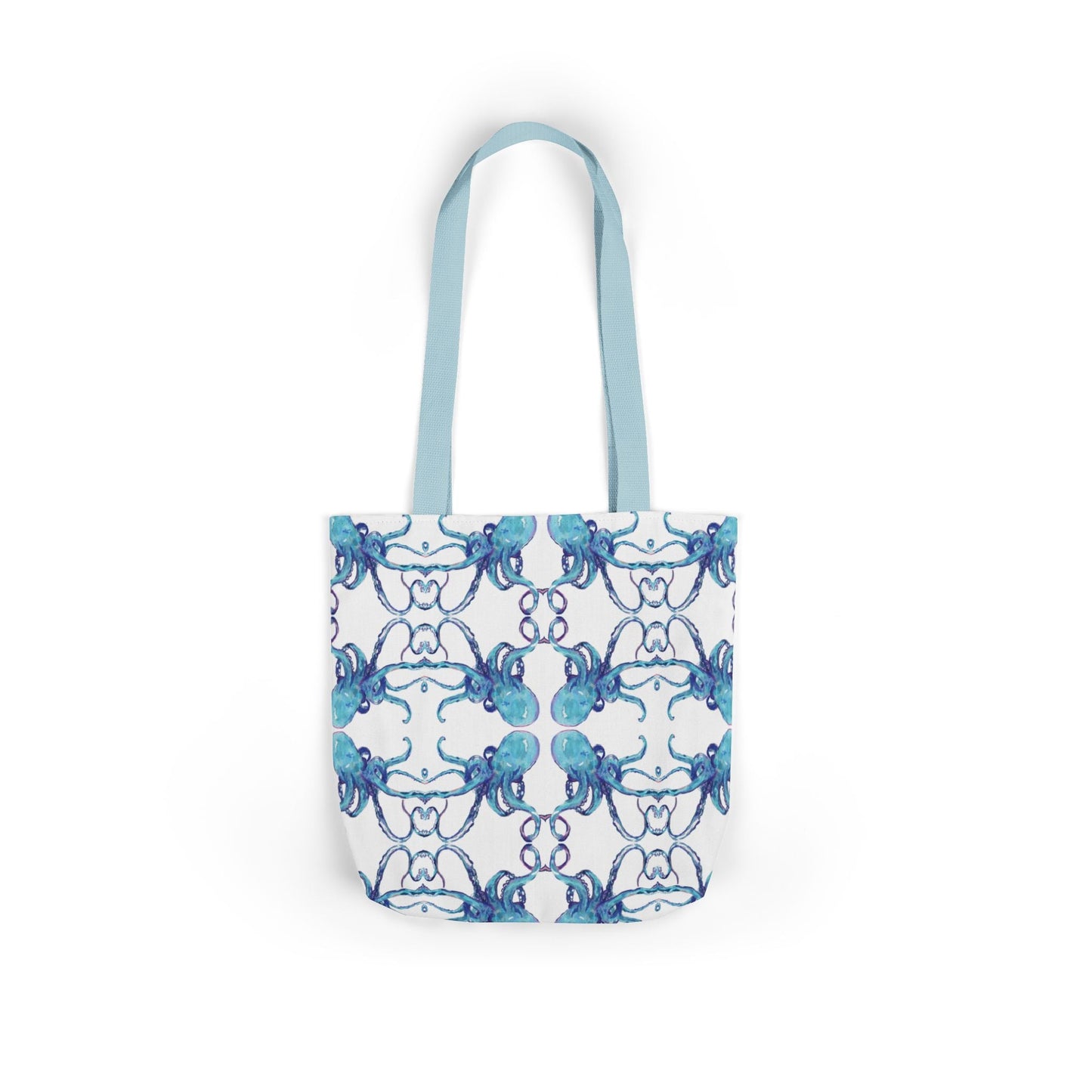 Blue Octopus Canvas Tote Bag with Color Straps, Eco - Friendly Tote - Blue Cava