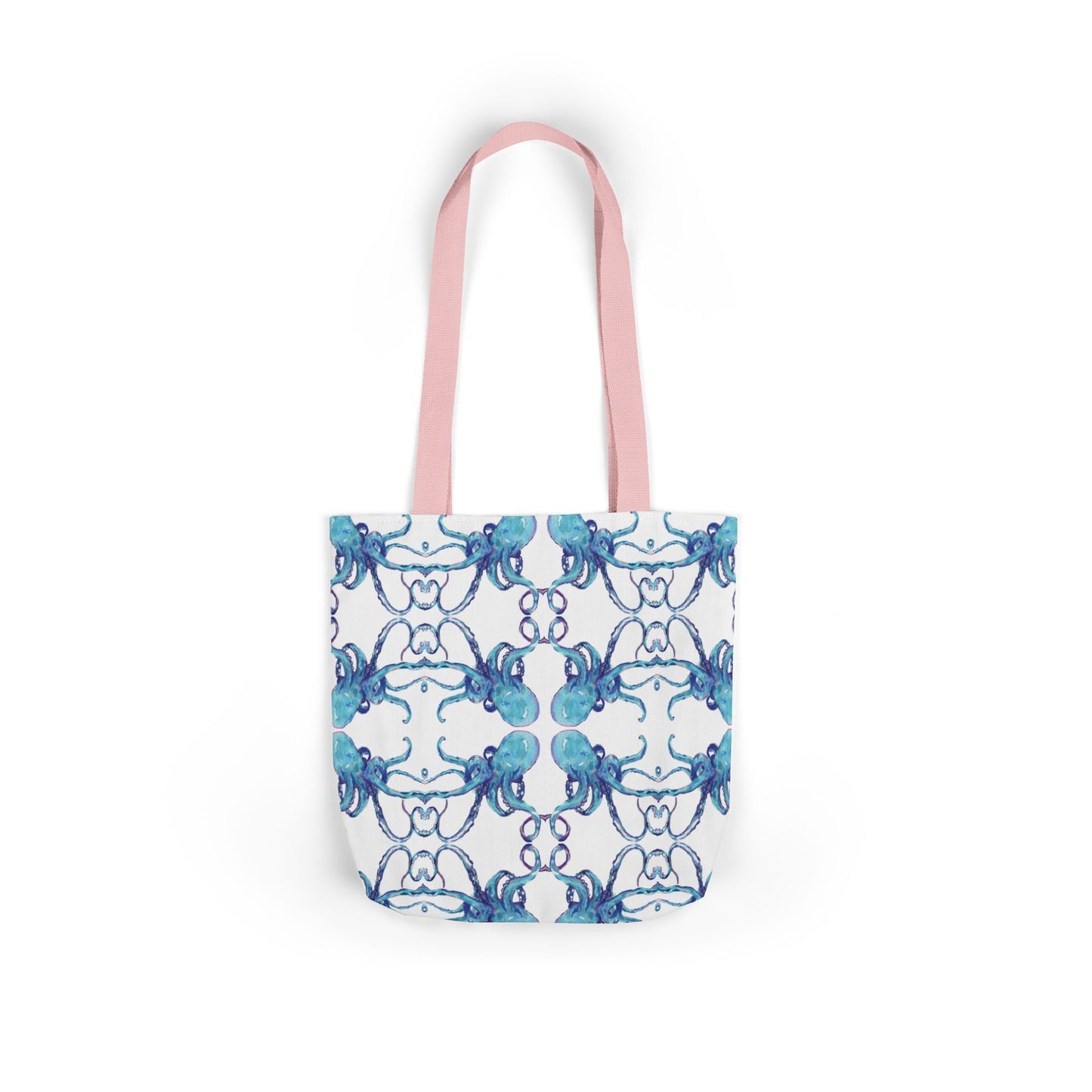 Blue Octopus Canvas Tote Bag with Color Straps, Eco - Friendly Tote - Blue Cava