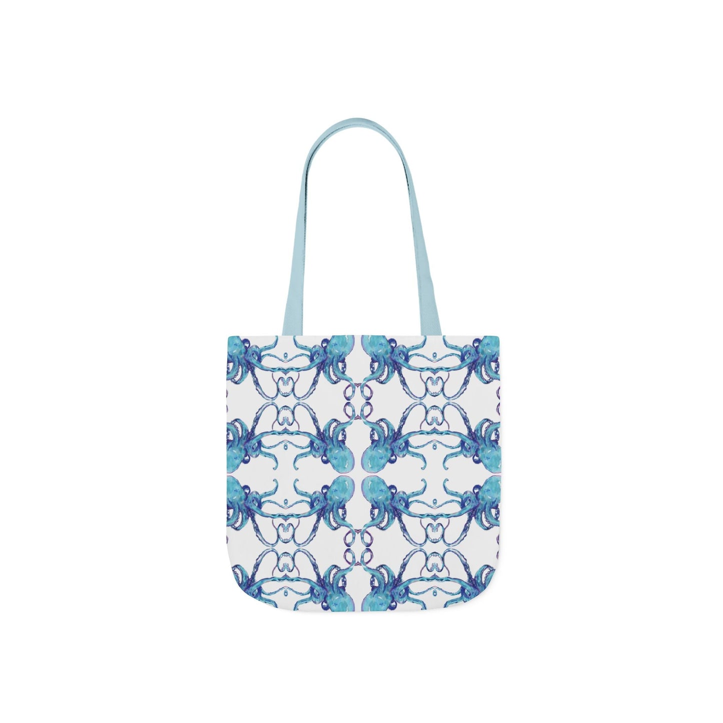 Blue Octopus Canvas Tote Bag with Color Straps, Eco - Friendly Tote - Blue Cava