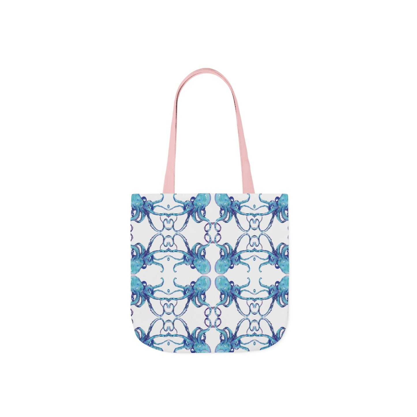 Blue Octopus Canvas Tote Bag with Color Straps, Eco - Friendly Tote - Blue Cava