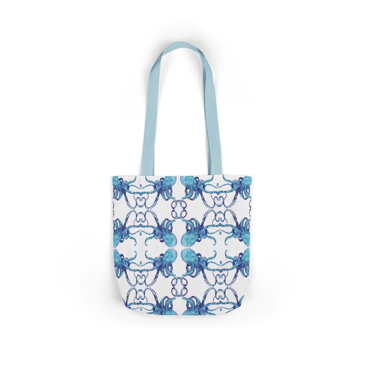 Blue Octopus Canvas Tote Bag with Color Straps, Eco - Friendly Tote - Blue Cava
