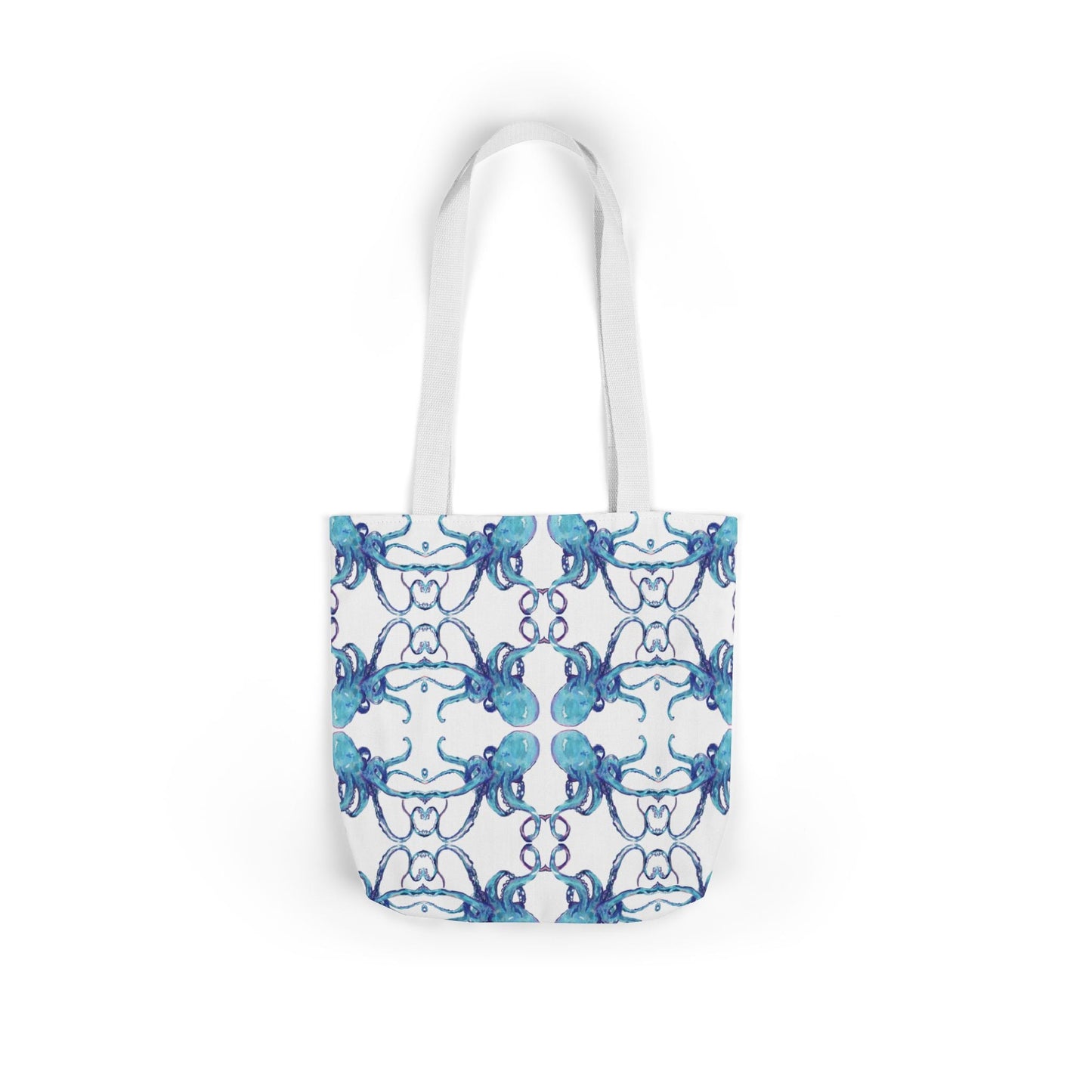 Blue Octopus Canvas Tote Bag with Color Straps, Eco - Friendly Tote - Blue Cava