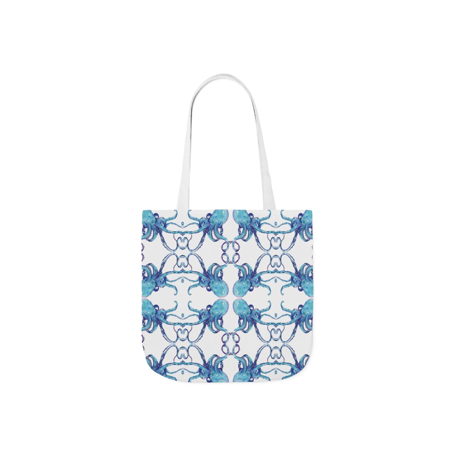 Blue Octopus Canvas Tote Bag with Color Straps, Eco - Friendly Tote - Blue Cava
