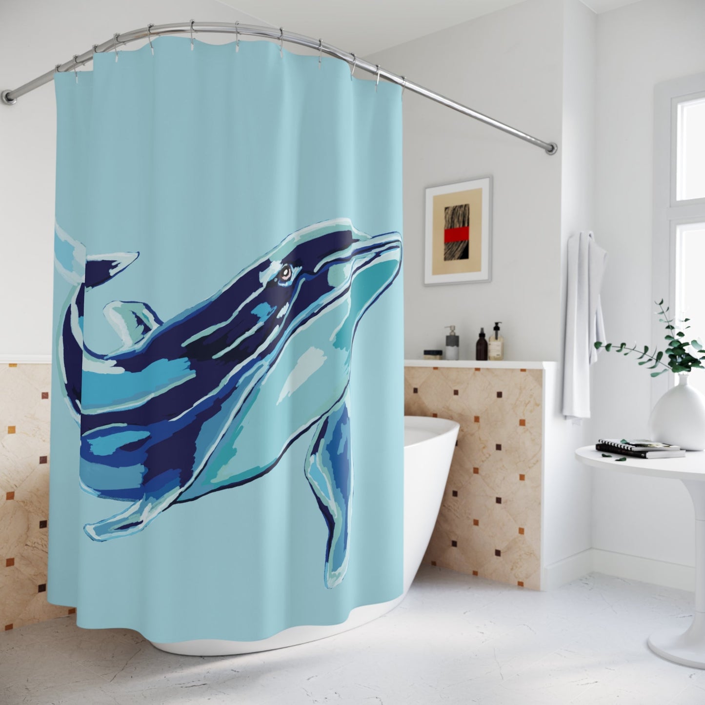 Blue Whale - Coastal Shower Curtain - Blue Cava