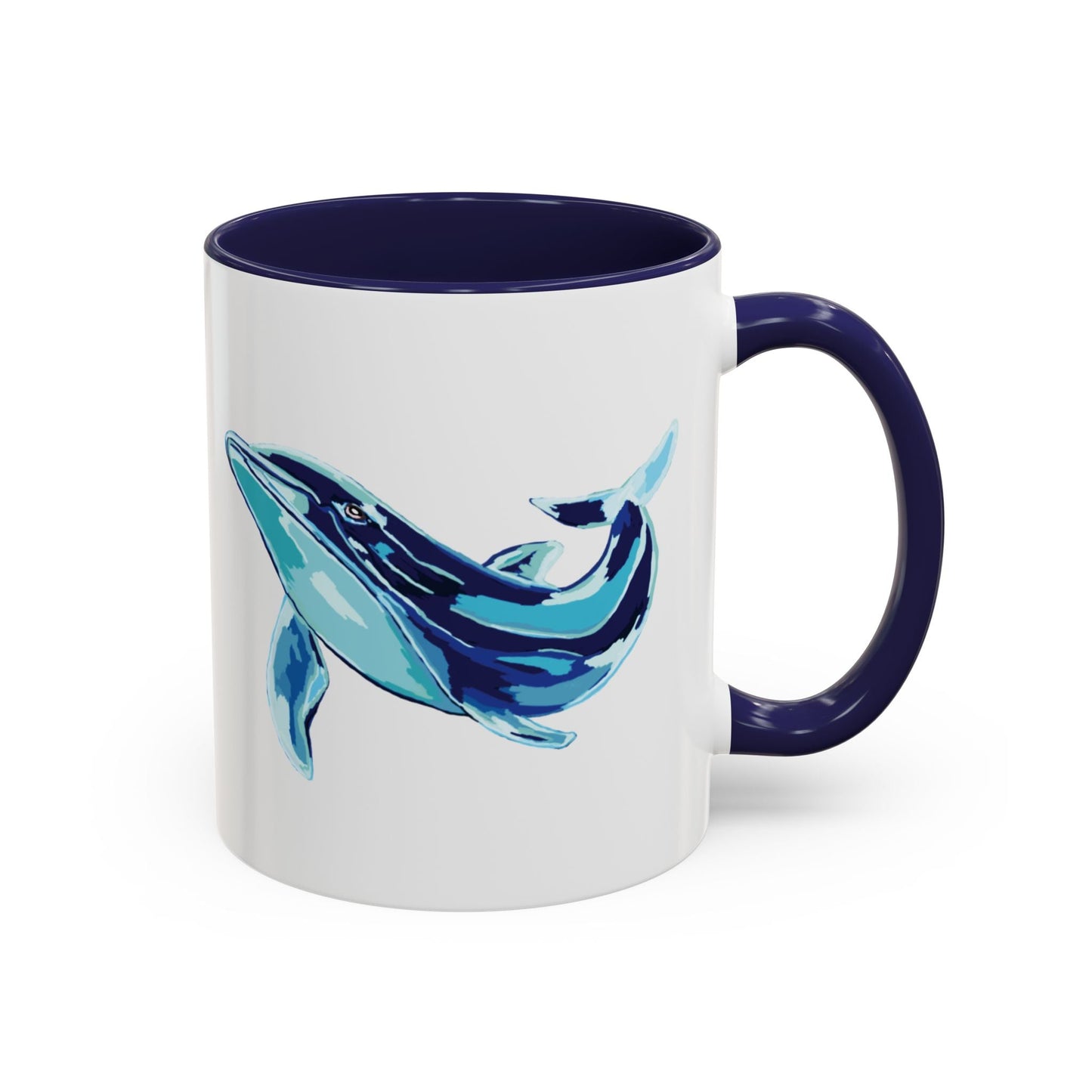 Blue Whale Ocean Life Two Tone Ceramic Coffee Mug - 11 oz & 15 oz - Blue Cava