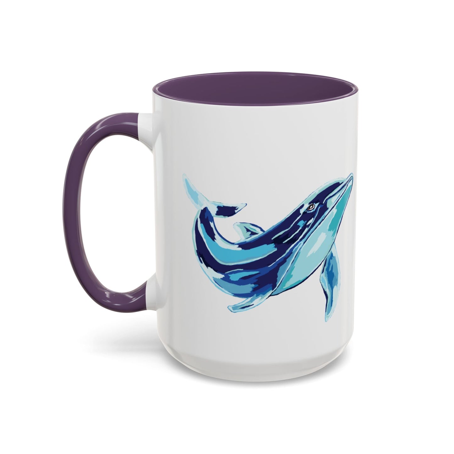 Blue Whale Ocean Life Two Tone Ceramic Coffee Mug - 11 oz & 15 oz - Blue Cava