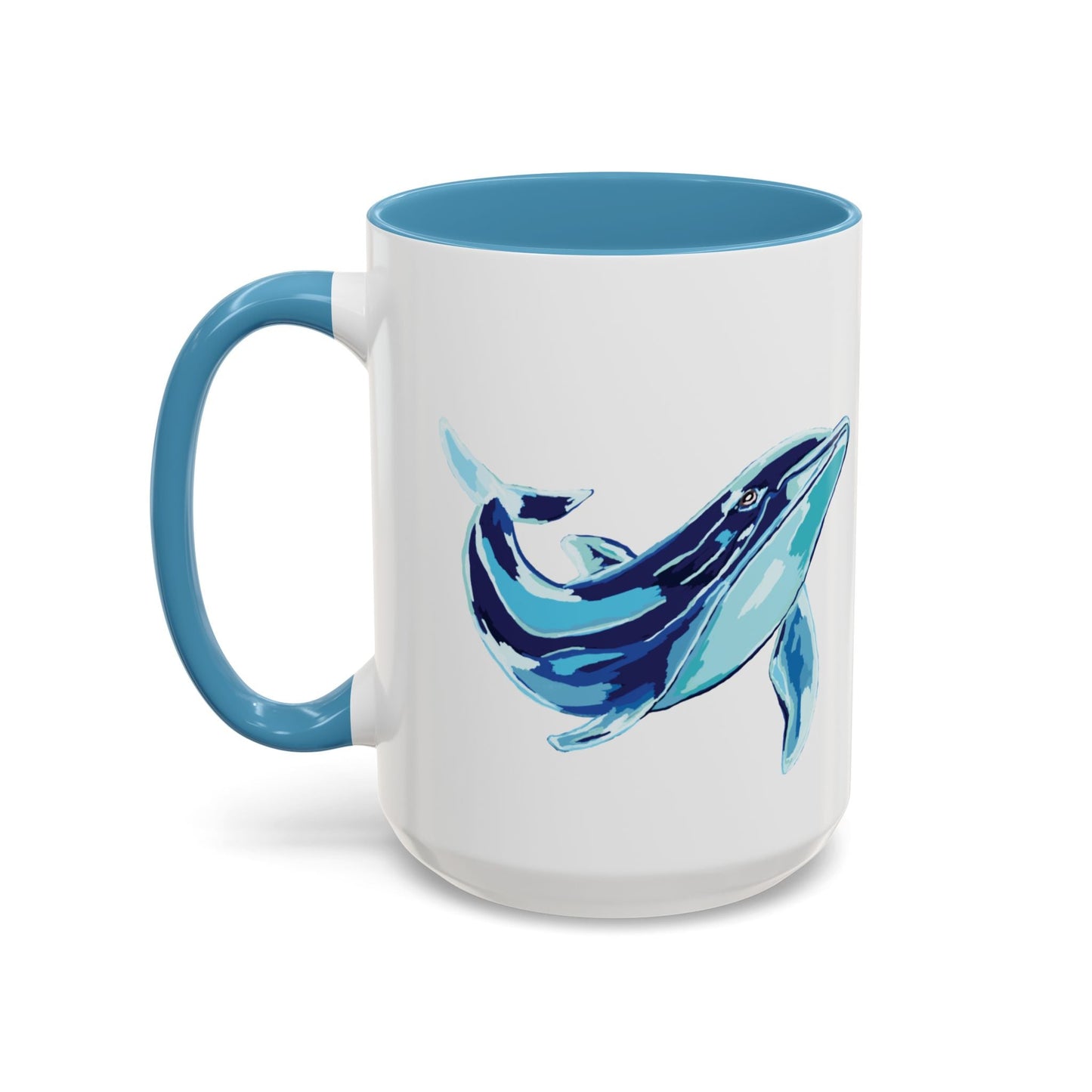 Blue Whale Ocean Life Two Tone Ceramic Coffee Mug - 11 oz & 15 oz - Blue Cava