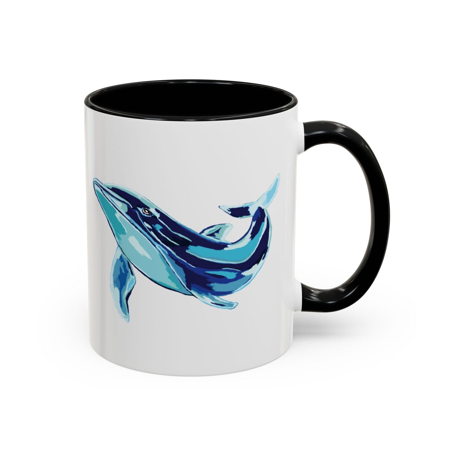 Blue Whale Ocean Life Two Tone Ceramic Coffee Mug - 11 oz & 15 oz - Blue Cava