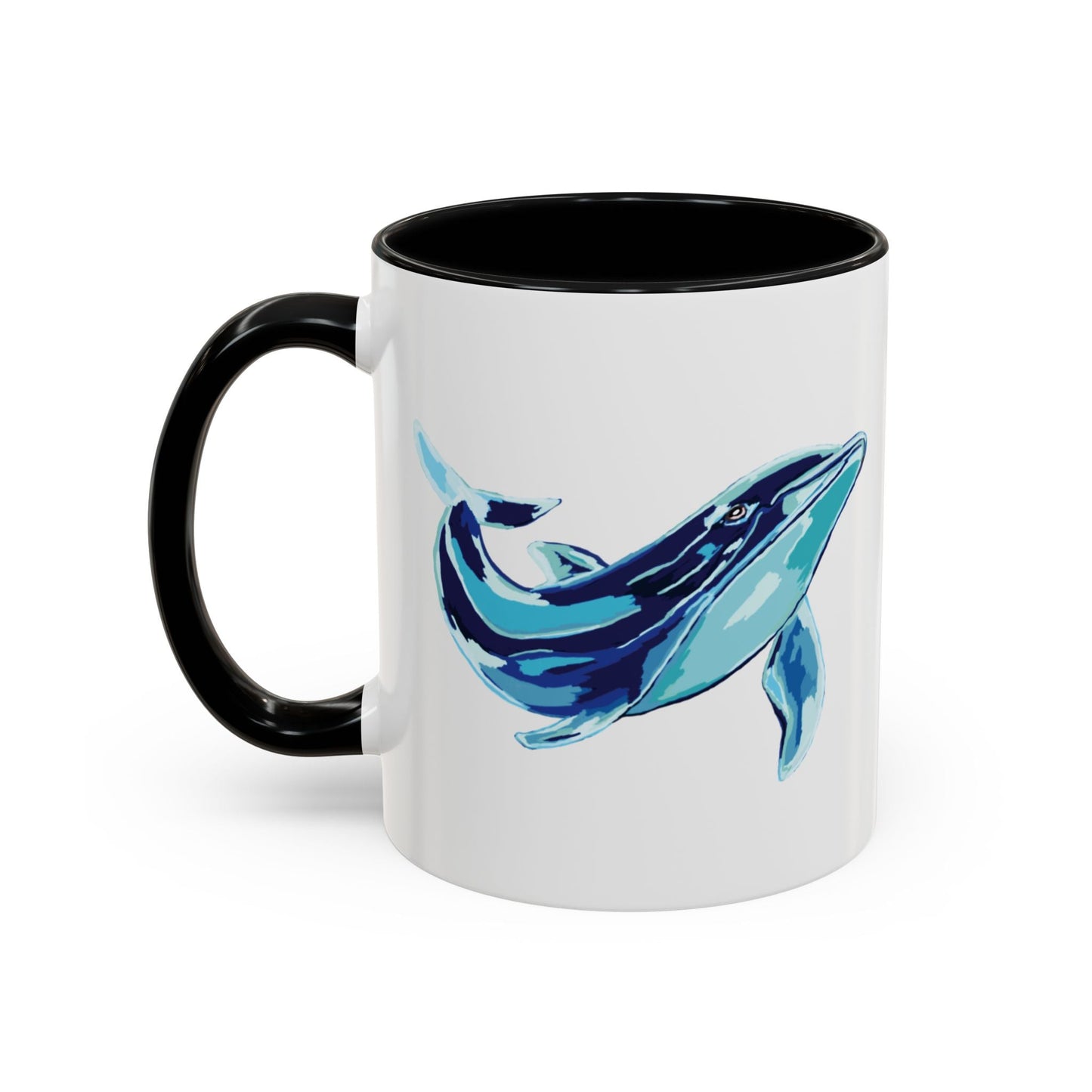 Blue Whale Ocean Life Two Tone Ceramic Coffee Mug - 11 oz & 15 oz - Blue Cava