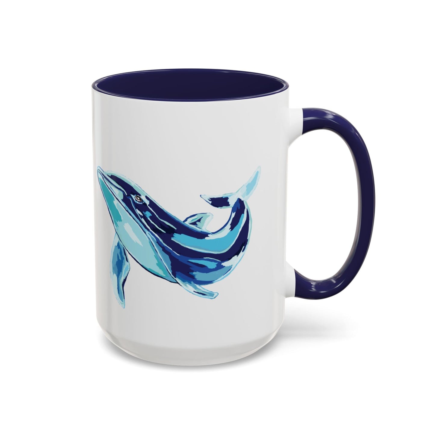 Blue Whale Ocean Life Two Tone Ceramic Coffee Mug - 11 oz & 15 oz - Blue Cava
