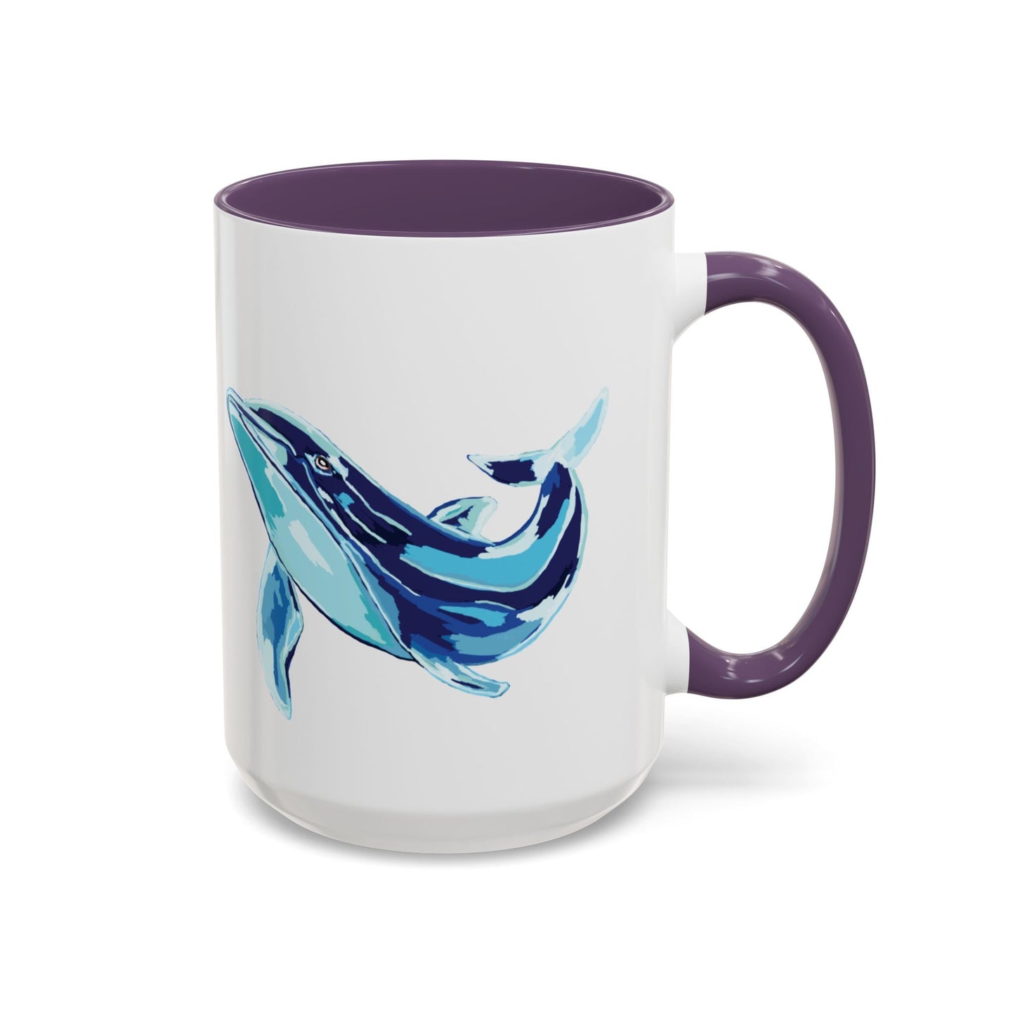 Blue Whale Ocean Life Two Tone Ceramic Coffee Mug - 11 oz & 15 oz - Blue Cava