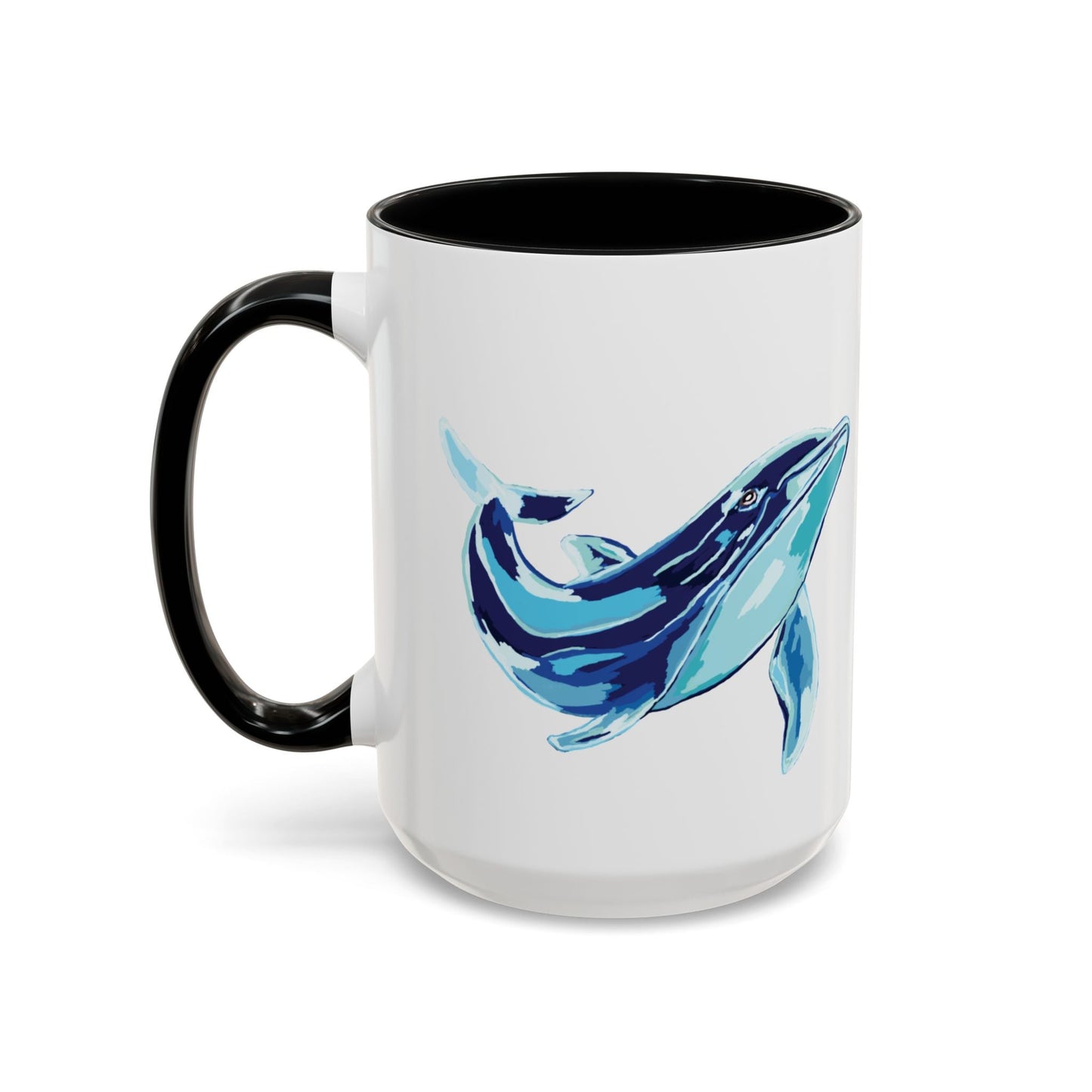 Blue Whale Ocean Life Two Tone Ceramic Coffee Mug - 11 oz & 15 oz - Blue Cava