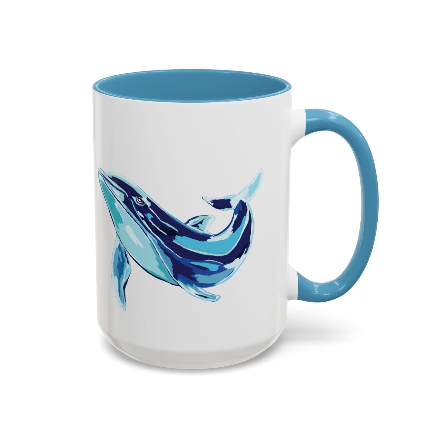 Blue Whale Ocean Life Two Tone Ceramic Coffee Mug - 11 oz & 15 oz - Blue Cava