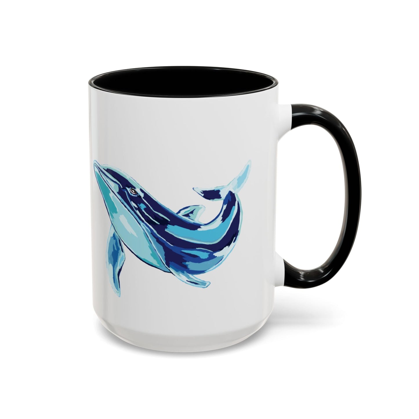 Blue Whale Ocean Life Two Tone Ceramic Coffee Mug - 11 oz & 15 oz - Blue Cava