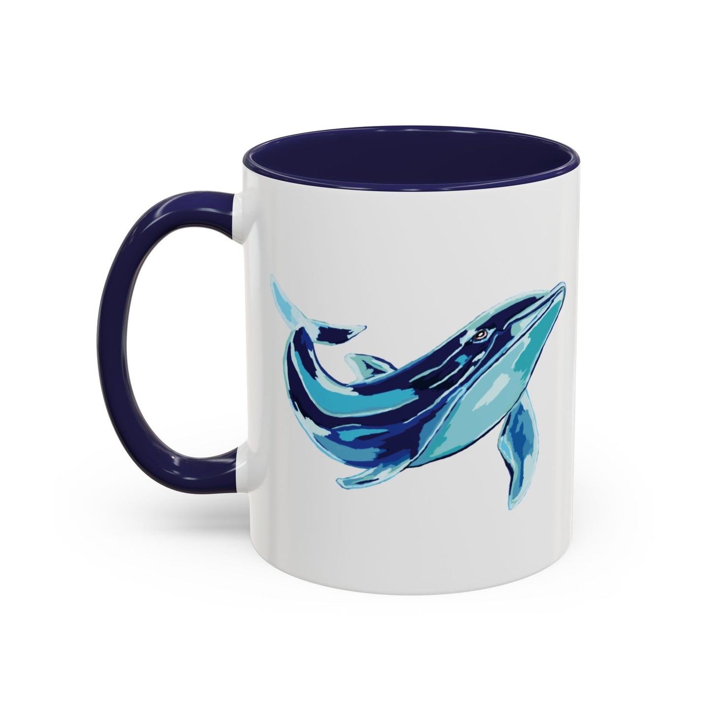 Blue Whale Ocean Life Two Tone Ceramic Coffee Mug - 11 oz & 15 oz - Blue Cava