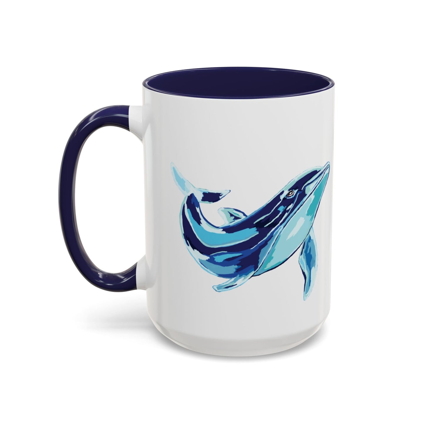 Blue Whale Ocean Life Two Tone Ceramic Coffee Mug - 11 oz & 15 oz - Blue Cava