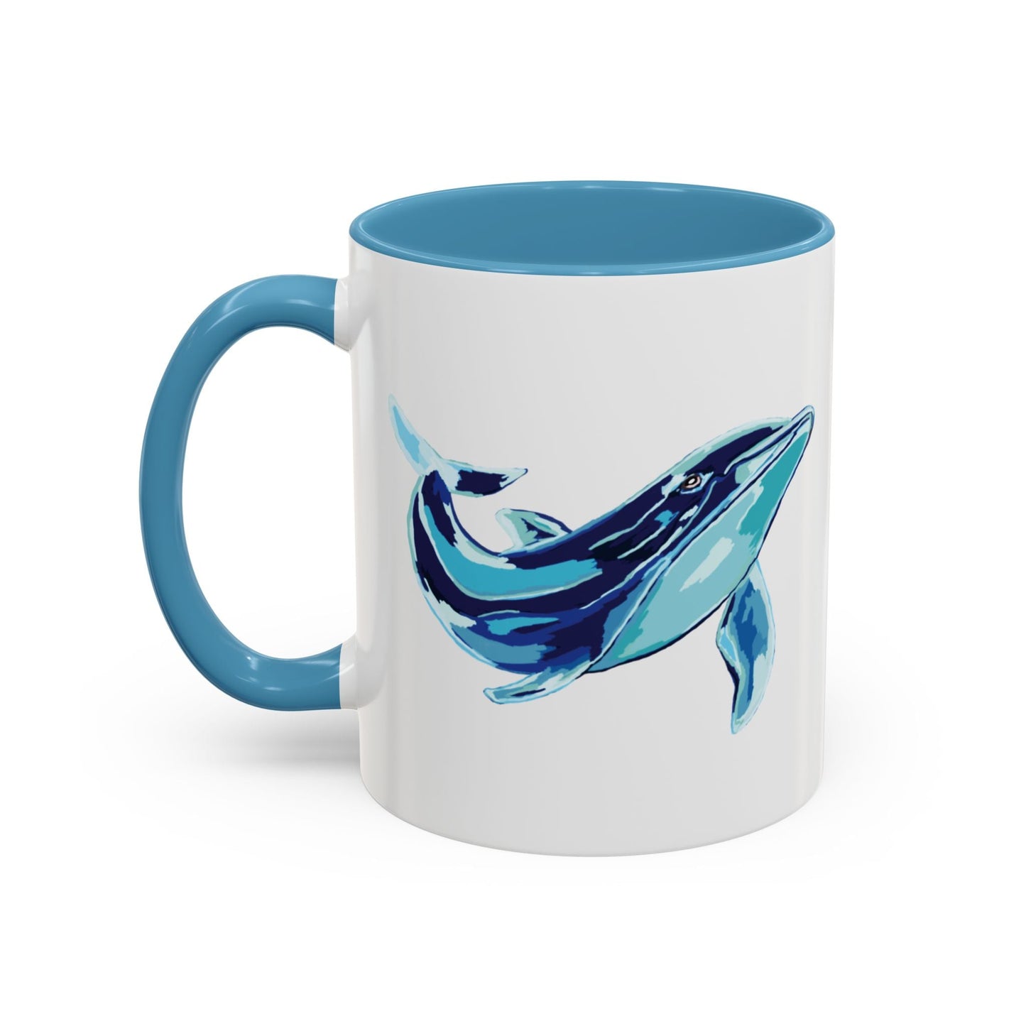 Blue Whale Ocean Life Two Tone Ceramic Coffee Mug - 11 oz & 15 oz - Blue Cava