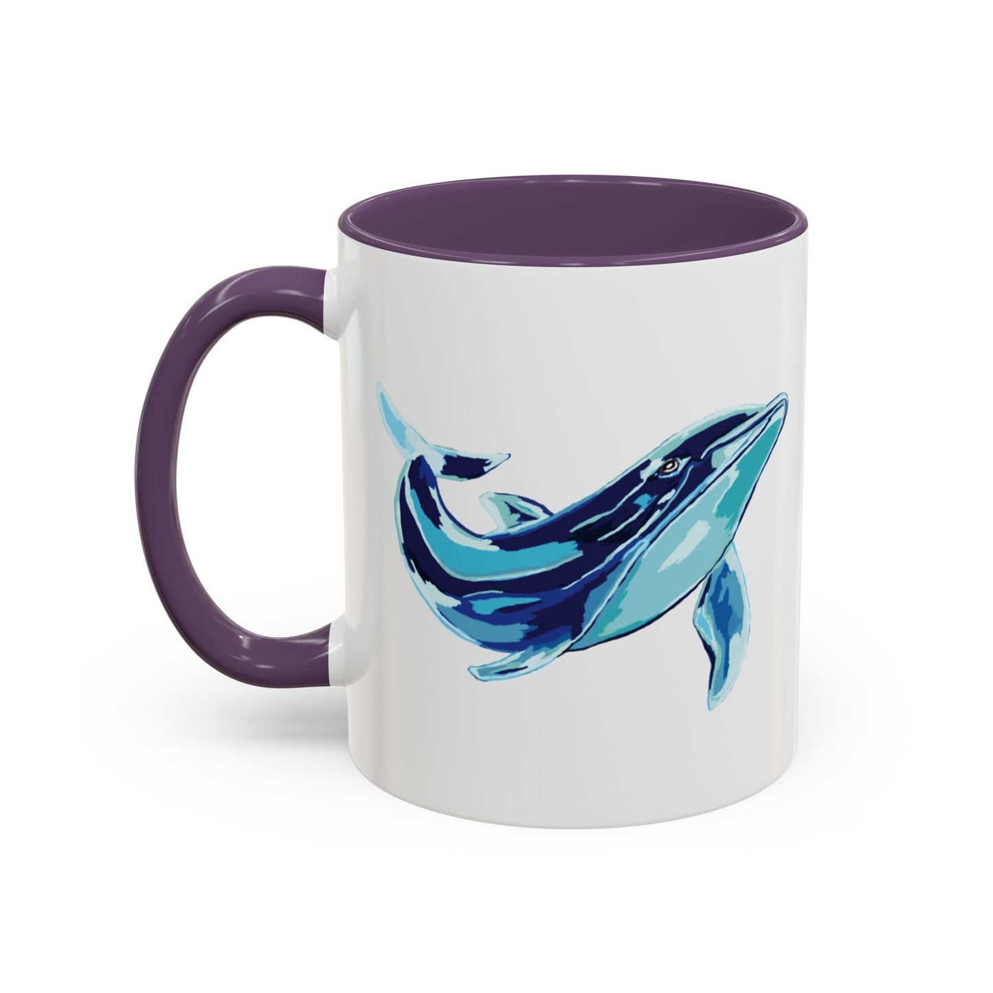 Blue Whale Ocean Life Two Tone Ceramic Coffee Mug - 11 oz & 15 oz - Blue Cava
