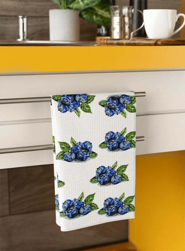 Blueberries Microfiber Waffle Towel - Blue Cava