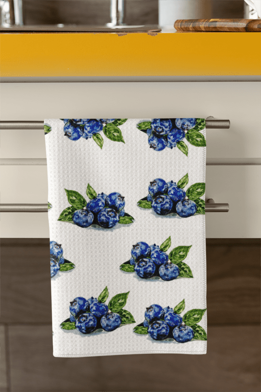 Blueberries Microfiber Waffle Towel - Blue Cava