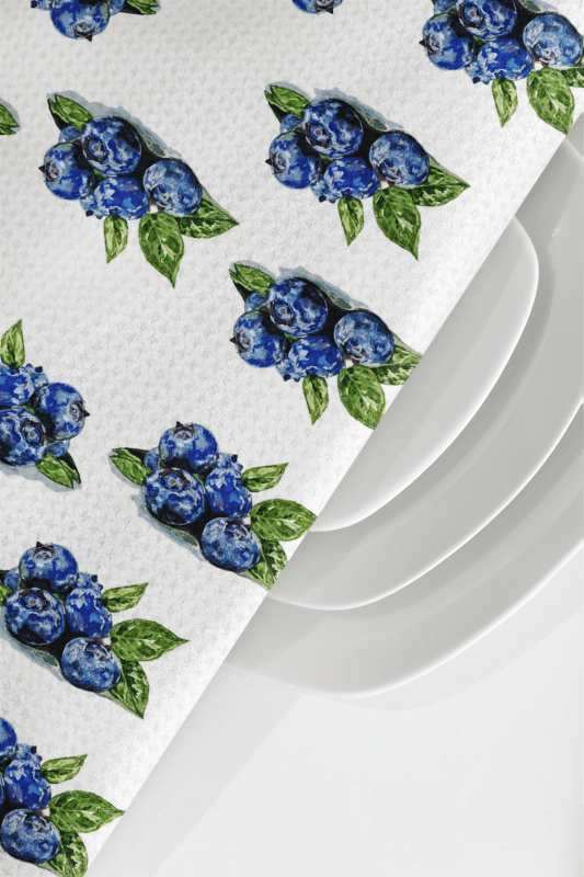 Blueberries Microfiber Waffle Towel - Blue Cava