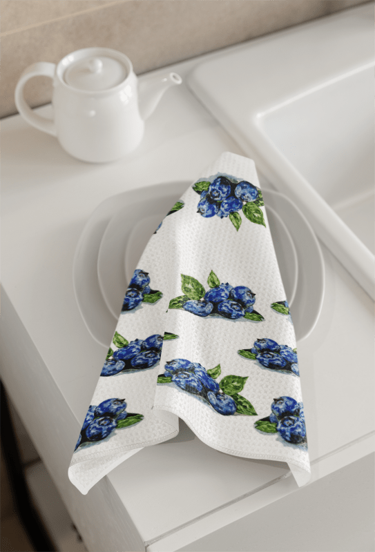 Blueberries Microfiber Waffle Towel - Blue Cava