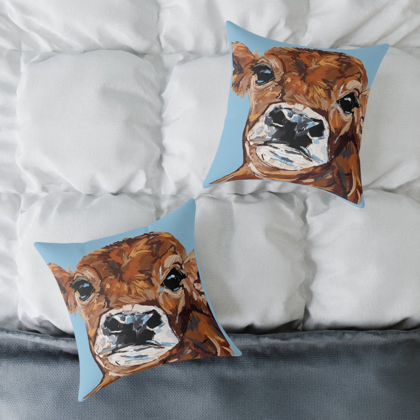 Brown Cow Farmhouse Square Poly Canvas Throw Pillows - Blue Cava