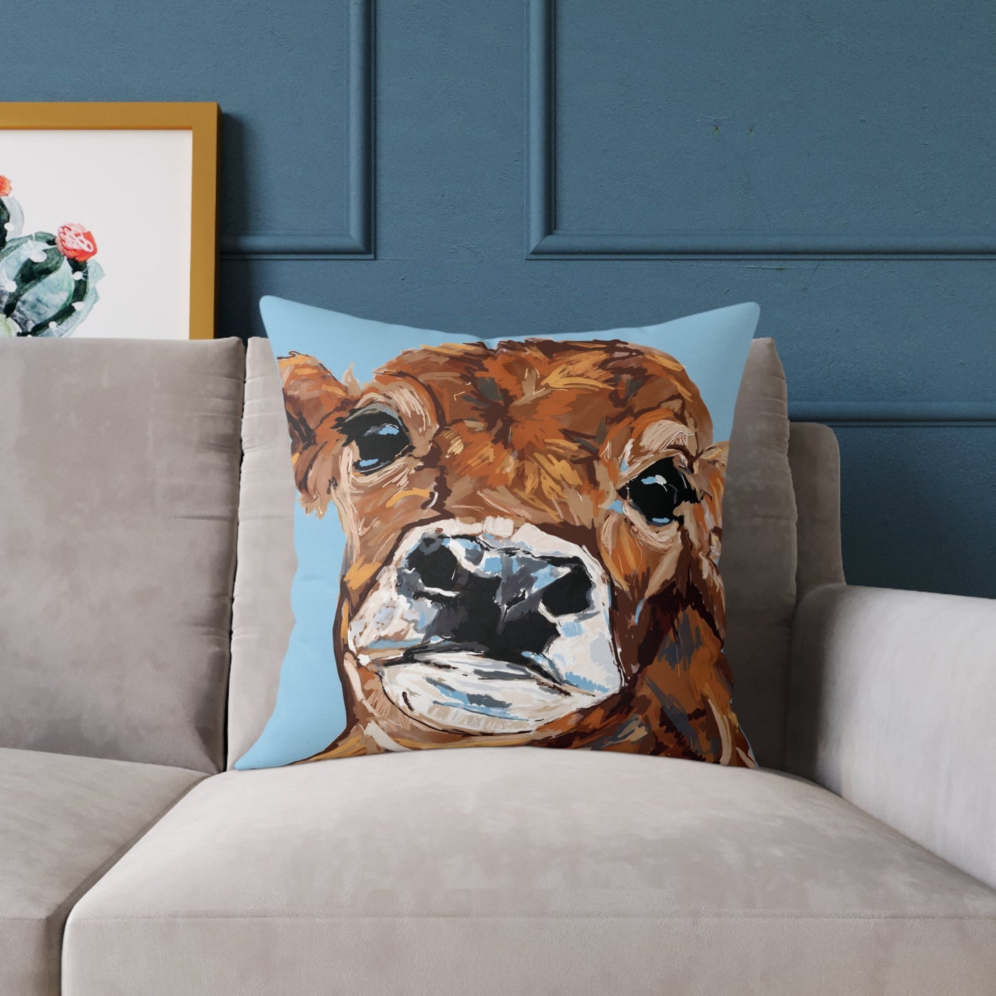 Brown Cow Farmhouse Square Poly Canvas Throw Pillows - Blue Cava