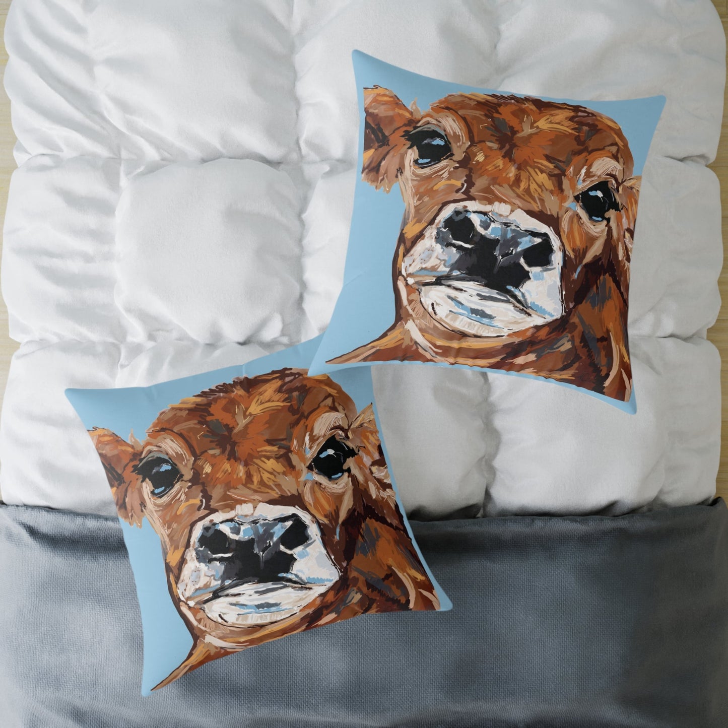 Brown Cow Farmhouse Square Poly Canvas Throw Pillows - Blue Cava