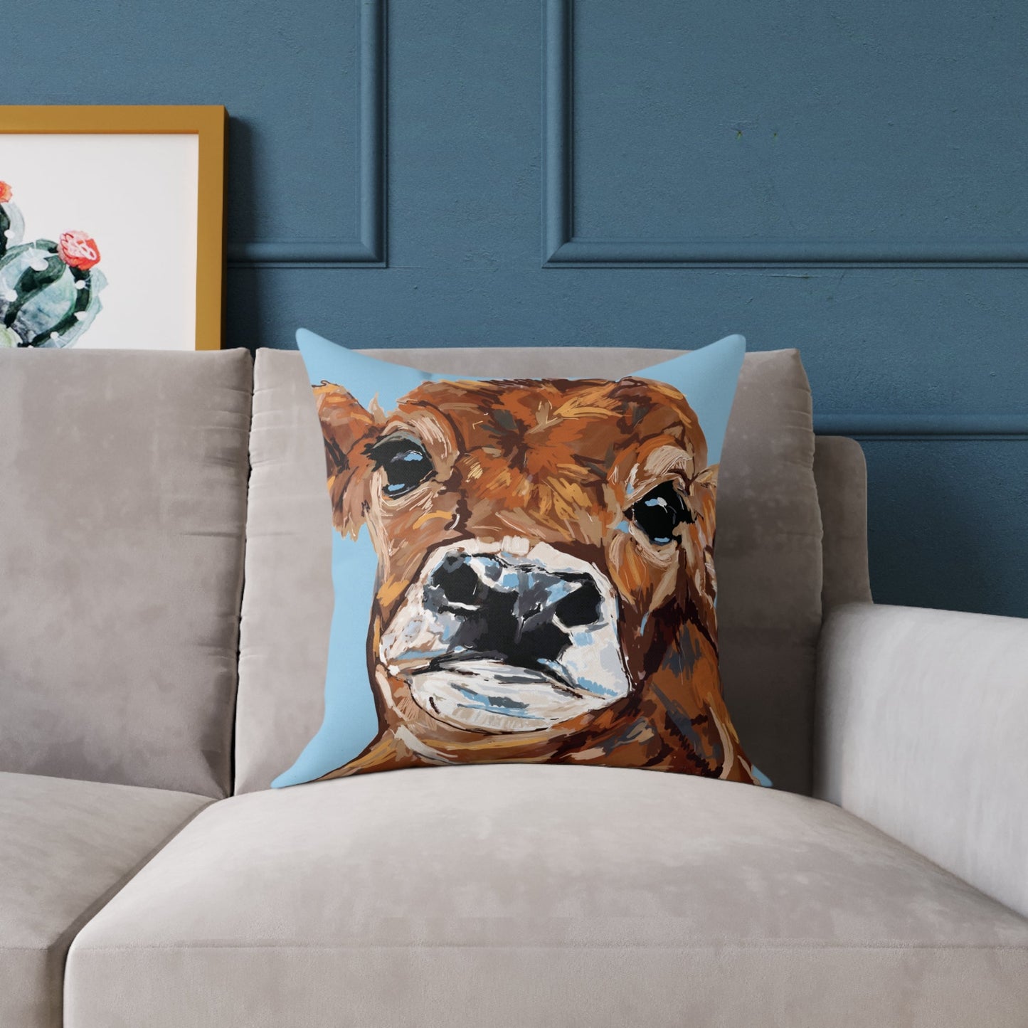 Brown Cow Farmhouse Square Poly Canvas Throw Pillows - Blue Cava
