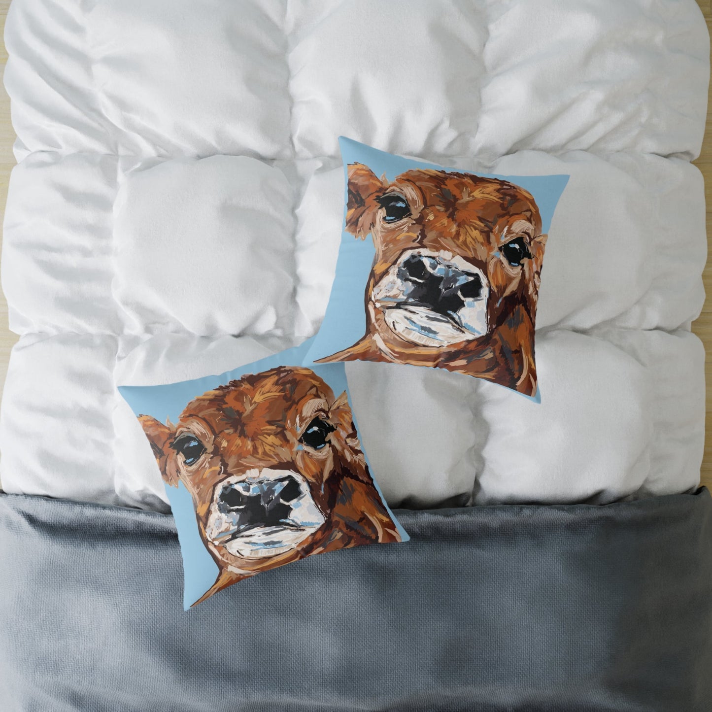 Brown Cow Farmhouse Square Poly Canvas Throw Pillows - Blue Cava