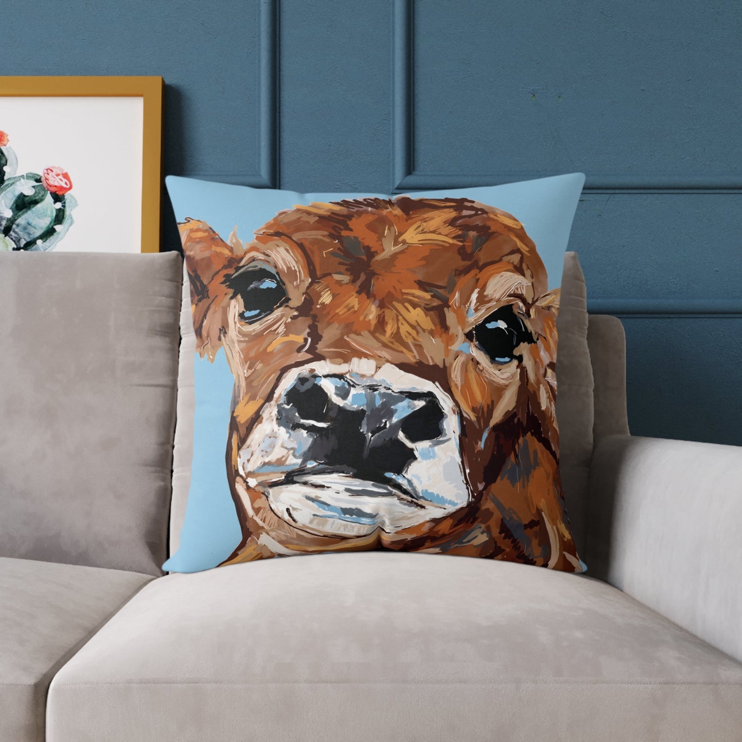 Brown Cow Farmhouse Square Poly Canvas Throw Pillows - Blue Cava