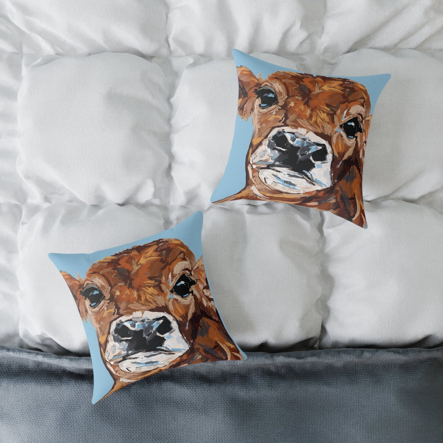 Brown Cow Farmhouse Square Poly Canvas Throw Pillows - Blue Cava