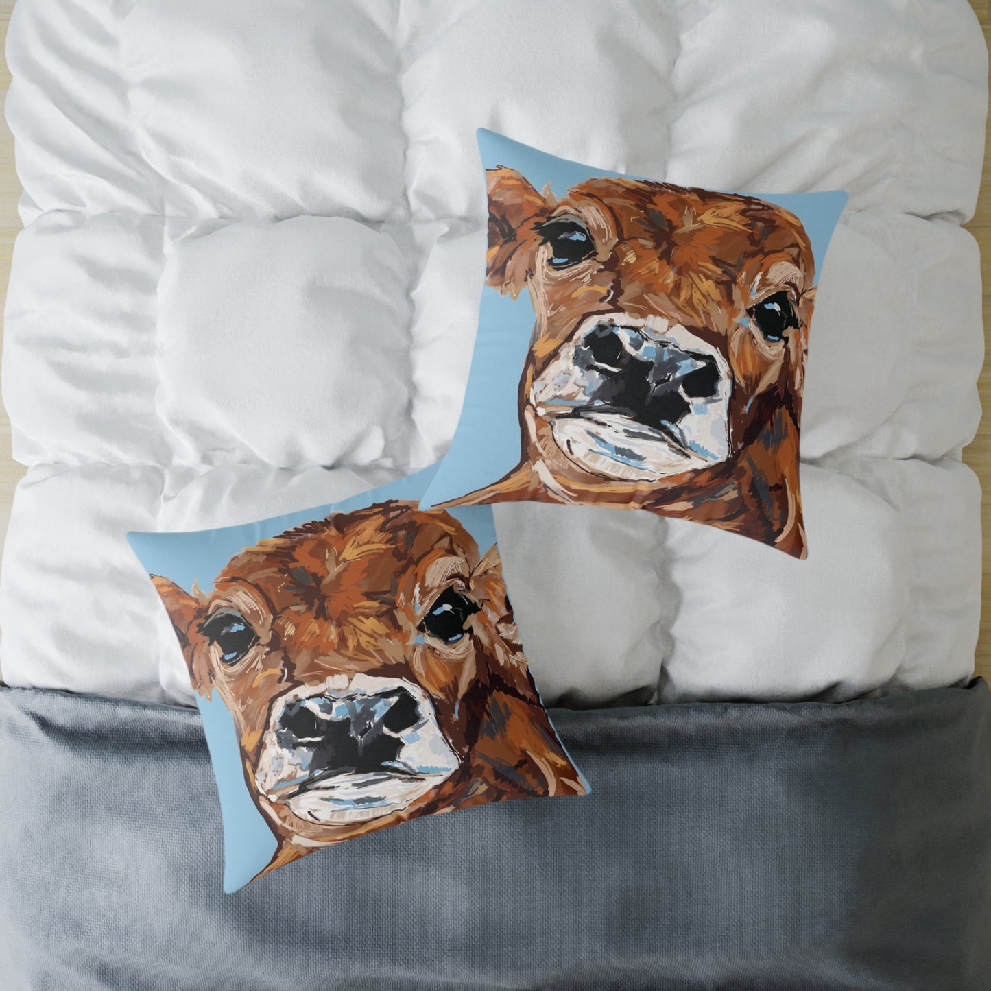 Brown Cow Farmhouse Square Poly Canvas Throw Pillows - Blue Cava