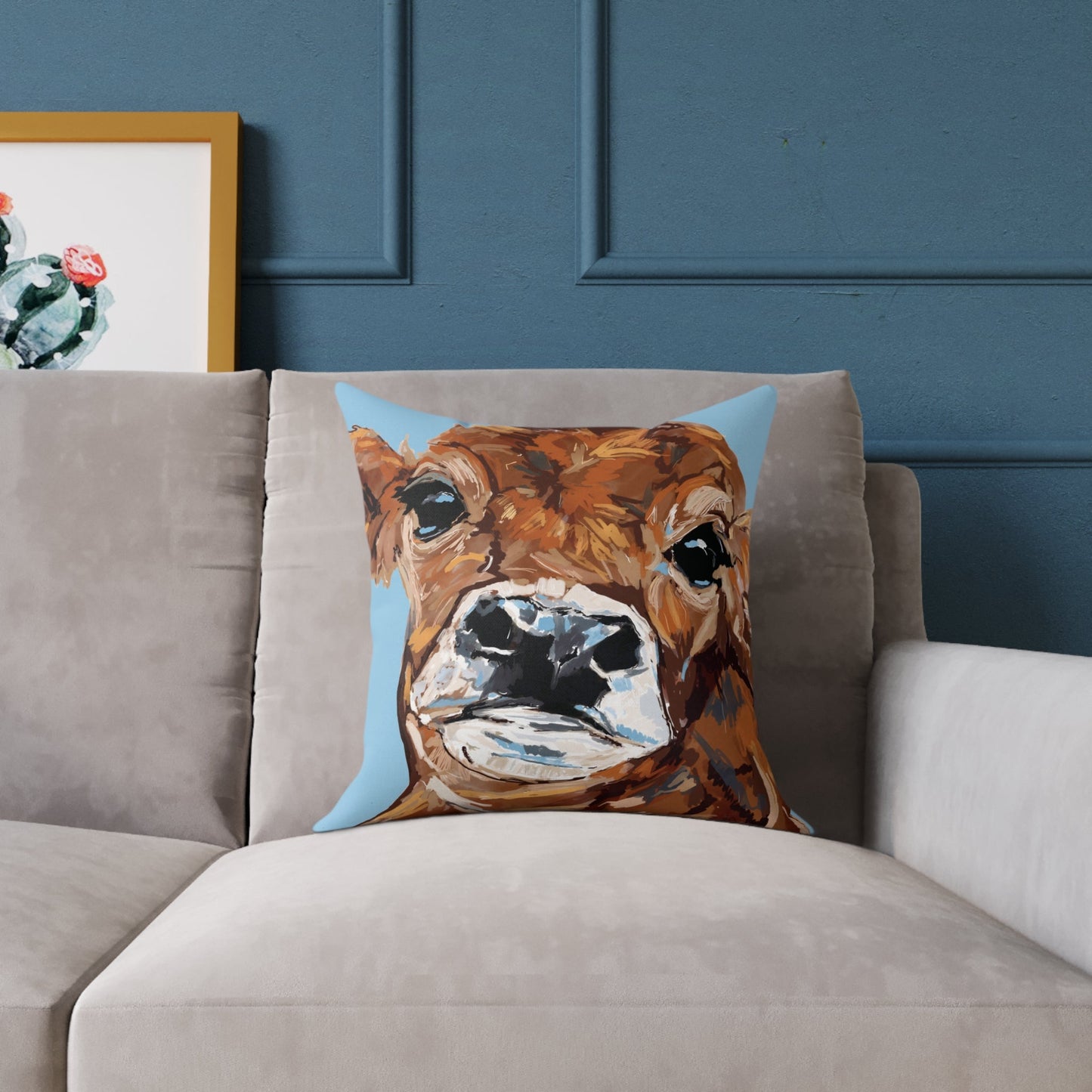 Brown Cow Farmhouse Square Poly Canvas Throw Pillows - Blue Cava